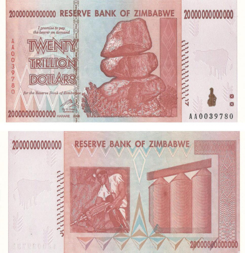 фото Зимбабве 20000000000000 долларов 2008 UNC 20 триллионов (P89)