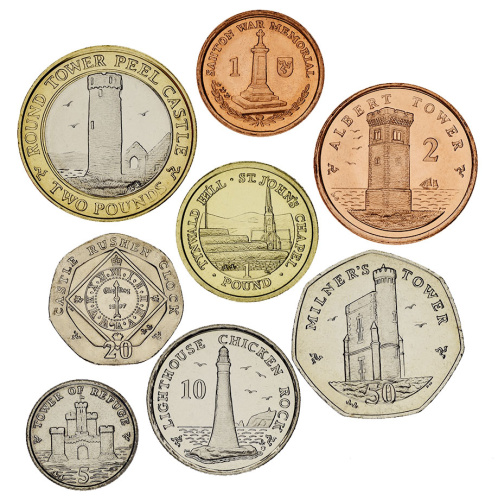 фото Остров Мэн набор из 8 монет 2007-2012 UNC 1, 2, 5, 10, 20, 50, пенсов, 1, 2 фунта