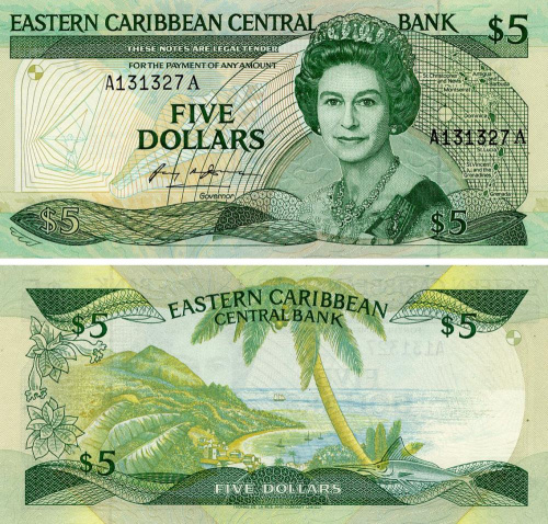 фото Восточные карибы 5 долларов 1988-1993 UNC (P22a1)