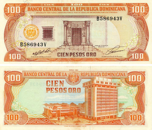 фото Доминикана 100 песо 1991 UNC (P136a)