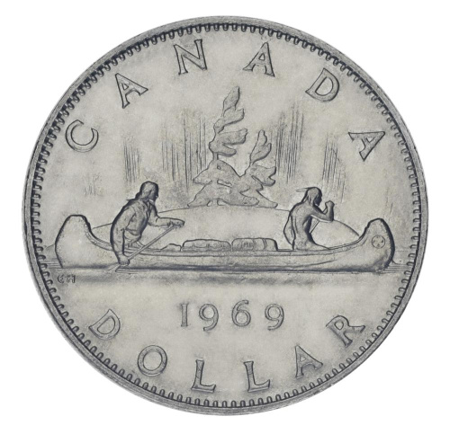 фото Канада 1 доллар 1969 F-VF Регулярный выпуск - Путешествие на каноэ