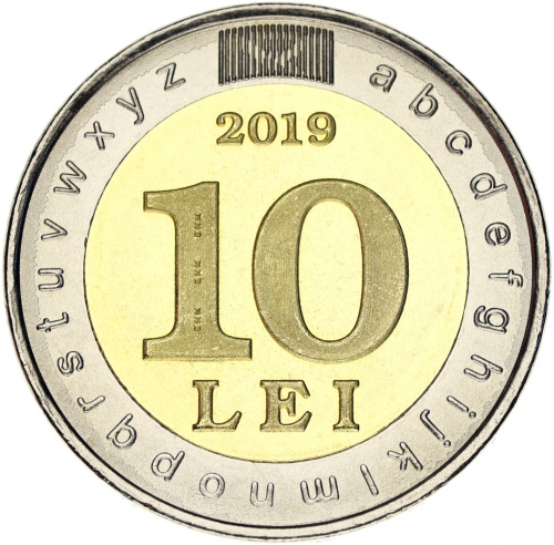 фото Молдавия 10 лей 2019 Биметалл UNC Памятная 30 лет Латинице