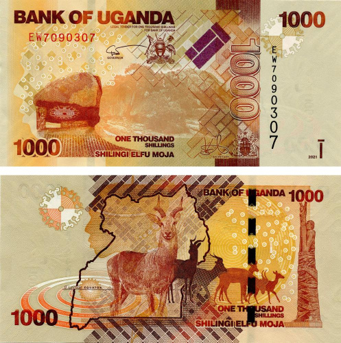 фото Уганда 1000 шиллингов 2021 UNC Антилопа (P49)