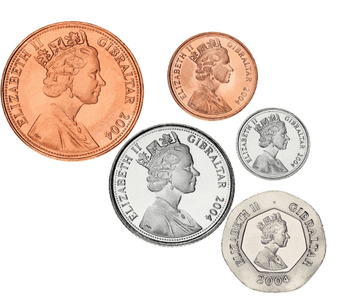 фото Гибралтар набор из 5 монет 2004 UNC 1, 2, 5, 10, 20 пенсов