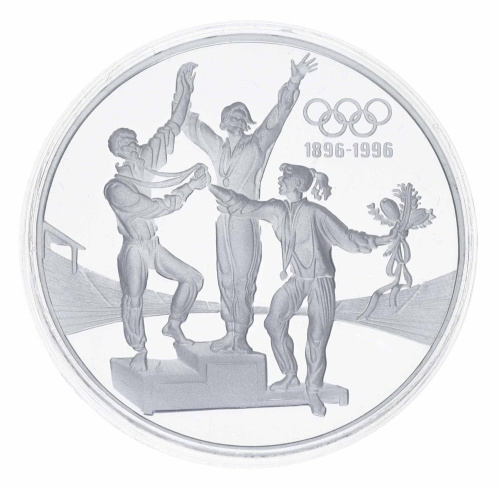 фото Австралия 20 долларов 1993 Серебро UNC 100 лет Олимпийским играм - Пьедестал (Ag 925, 33,63 грамма)
