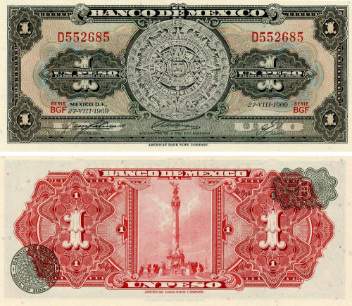 фото Мексика 1 песо 1969 UNC (P59k)