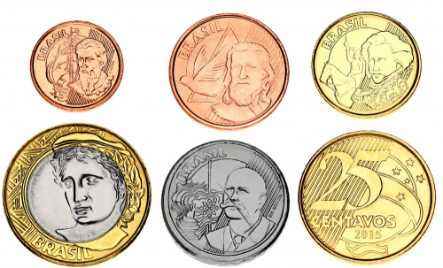 фото Бразилия набор из 6 монет 2004-2017 UNC 1, 5, 10, 25, 50 сентаво, 1 реал