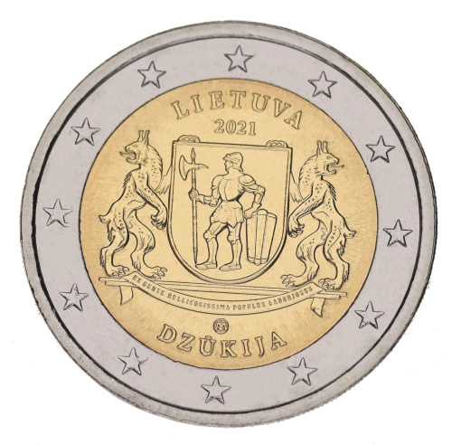 фото Литва 2 евро 2021 Биметалл UNC Регион Дзукия