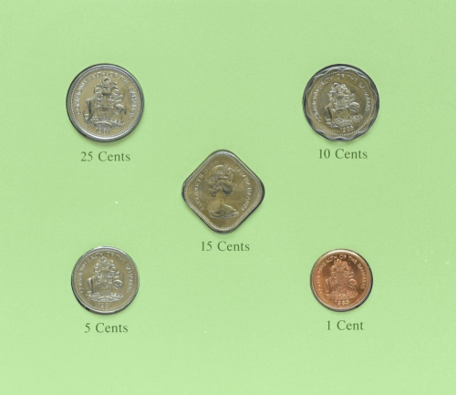 фото Багамы Набор монет 1969-1984 UNC 1, 5, 10, 15, 25 центов и 1 марка в сувенирной упаковке