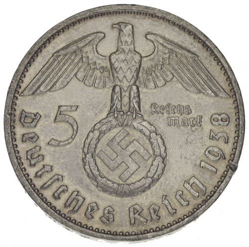 фото Германия 5 марок 1938 Серебро F-VF «Гинденбург»