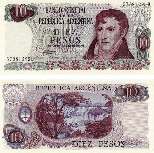 фото Аргентина 10 песо 1973-1976 UNC (P295)