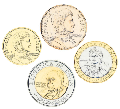 фото Чили набор из 4 монет 2021-2022 UNC 10, 50 100, 500 песо