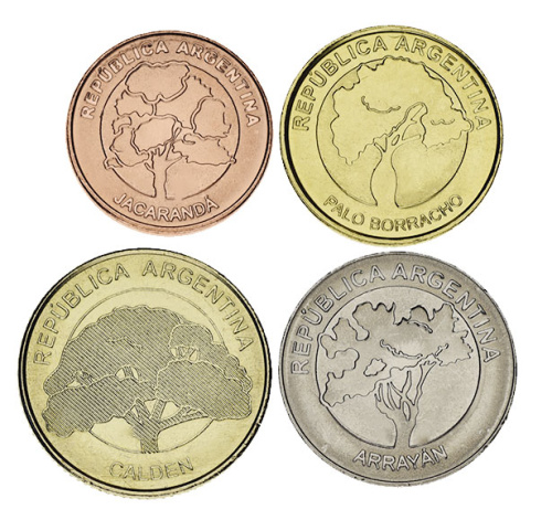 фото Аргентина набор из 4 монет 2016-2019 UNC 1, 2, 5, 10 песо