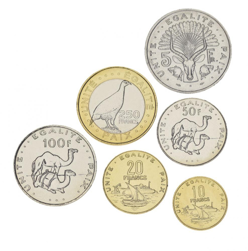 фото Джибути набор из 6 монет 1991-2013 UNC 5, 10, 20, 50, 100, 250, франков
