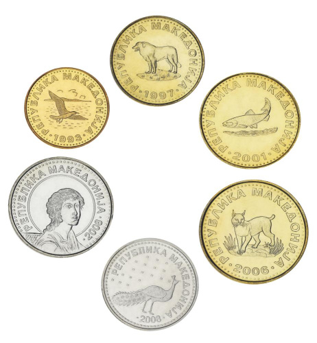 фото Македония набор из 6 монет 1993-2008 UNC 50 дени, 1, 2, 5, 10, 50 денаров