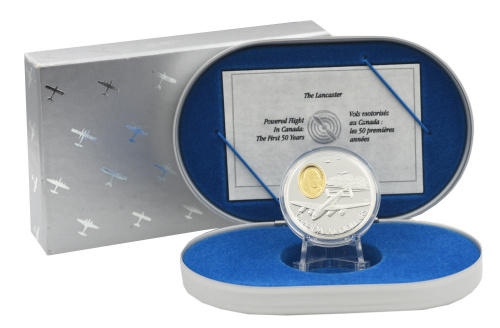 фото Канада 20 долларов 1990 Серебро Proof Канадская авиация - Avro Lancaster, Джон Фокир (Ag 925, 31,1 грамм)