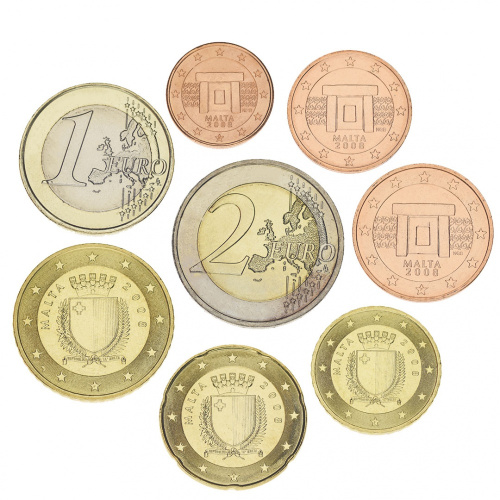 фото Мальта набор из 8 монет евро 2008 UNC 1, 2, 5, 10, 20, 50 евроцентов, 1, 2 евро