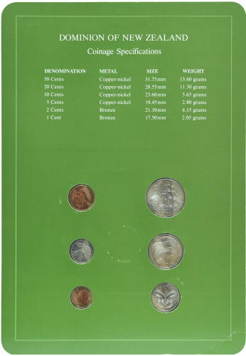 фото Новая Зеландия Набор монет 1980-1981 UNC 1, 2, 5, 10, 20, 50 центов и 1 марка в сувенирной упаковке