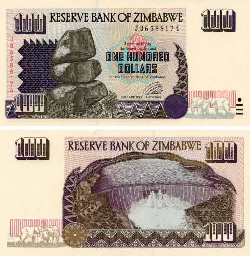 фото Зимбабве 100 долларов 1995 UNC (P9)