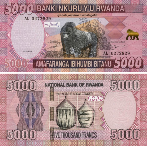 фото Руанда 5000 франков 2014 UNC Обезьяна - Горилла (P41)