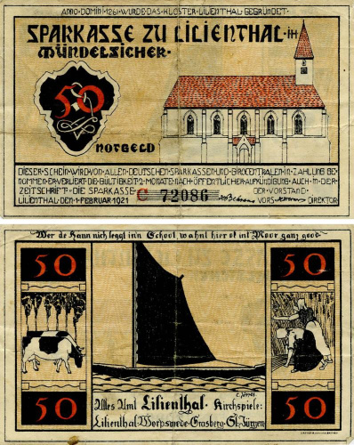 фото Германия Нотгельд  50 пфеннигов  1921  F-VF Лилиенталь