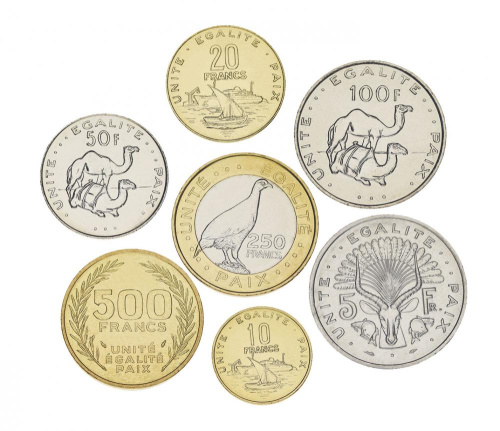 фото Джибути набор из 7 монет 1991-2013 UNC 5, 10, 20, 50, 100, 250, 500 франков