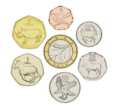 фото Ботсвана набор из 7 монет 2001-2009 UNC 5, 10, 25, 50 тхебе, 1, 2, 5 пула