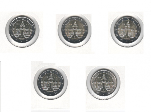 фото Германия набор из 5 монет по 2 евро 2016 A, D, F, G, J UNC