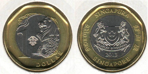 фото Сингапур 1 доллар 2013 Биметалл UNC (KM#314)
