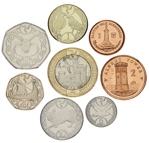 фото Остров Мэн набор из 8 монет 2007-2017 UNC 1, 2, 5, 10, 20, 50, пенсов, 1, 2 фунта