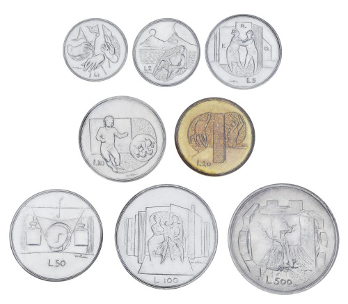 фото Сан-Марино набор из 8 монет 1976 UNC 1, 2, 5, 10, 20, 50, 100, 500 лир (серебро)