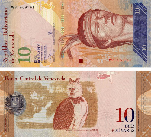 фото Венесуэла 10 боливар 2013 UNC Птица Сова (P90d)