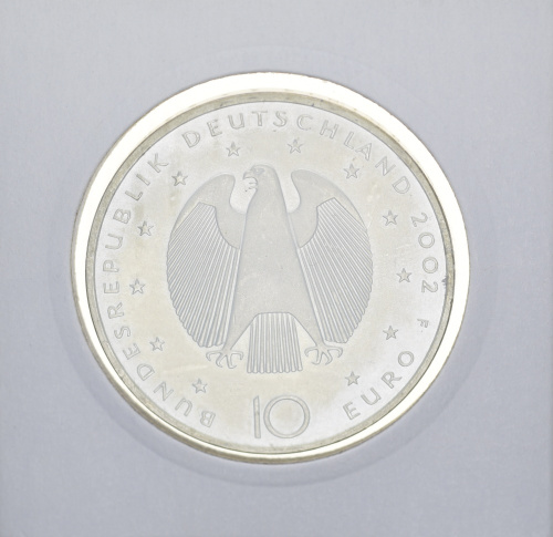 фото Германия 10 евро 2002 Серебро UNC Презентация евро (Ag 925, 18 грамм)