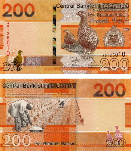 фото Гамбия 200 даласи 2019 UNC Птица (P42)
