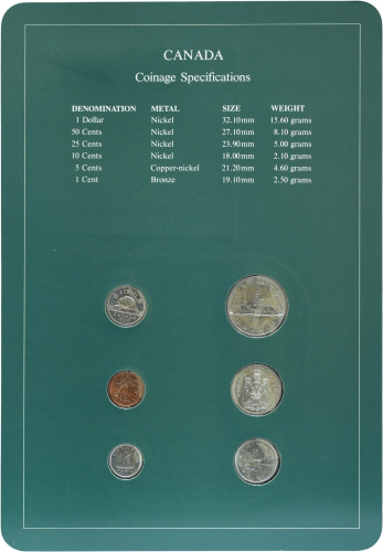 фото Канада Набор монет 1984-1985 UNC 1, 5, 10, 25, 50 центов, 1 доллар и 1 марка в сувенирной упаковке