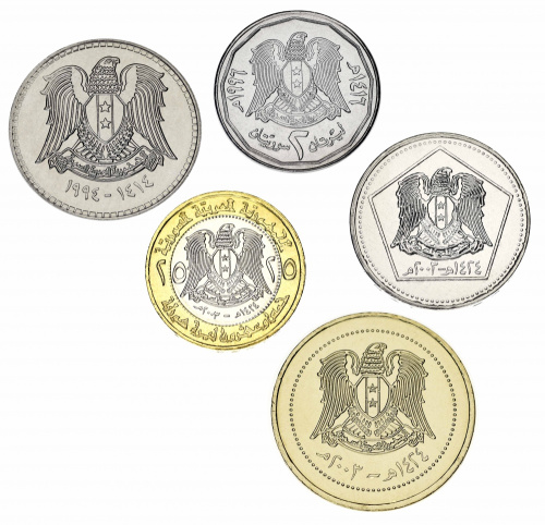 фото Сирия набор из 5 монет 1993-2003 UNC 1 лира, 2, 5, 10, 25 фунтов