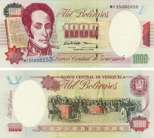 фото Венесуэла 1000 боливар 1998 UNC (P73a)