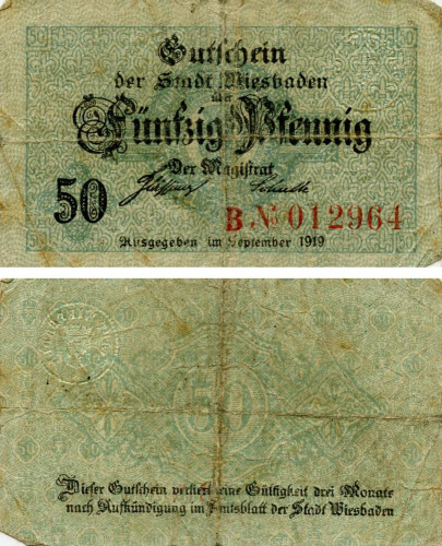 фото Германия Нотгельд  50 пфеннигов 1919  F-VF  Висбаден