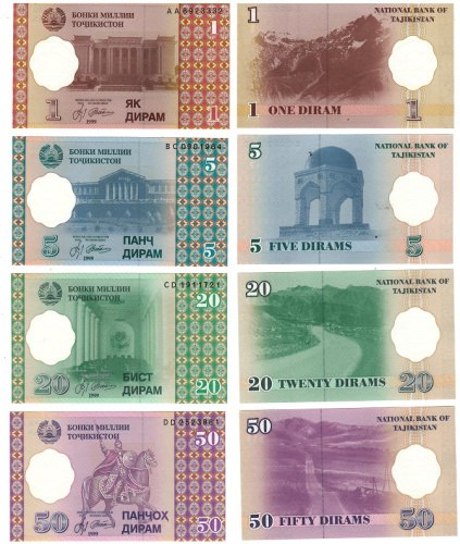 фото Таджикистан набор из 4 банкнот 1999 UNC