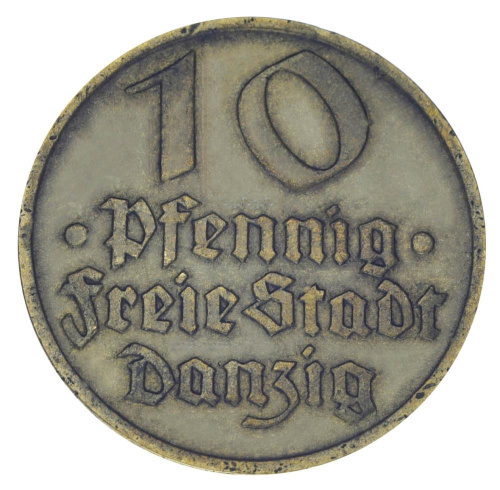 фото Германия 10 пфеннигов 1932 F-VF Данциг Рыба