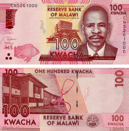 фото Малави 100 квача 2020 UNC Рыба (P59)