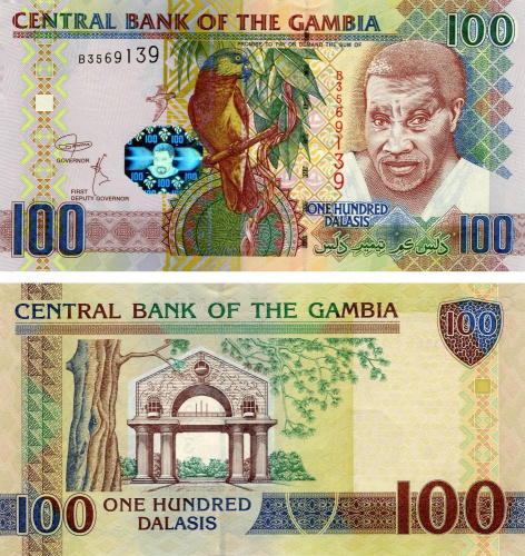 фото Гамбия 100 даласи 2018 UNC Попугай (P29)