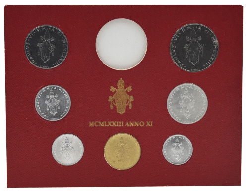 фото Ватикан набор из 7 монет 1973 AU-UNC 1, 2, 5, 10, 20, 50, 100 лир