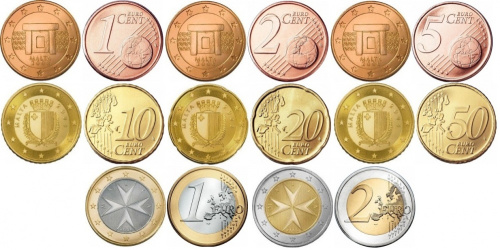 фото Мальта набор из 8 монет евро 2008 UNC 1, 2, 5, 10, 20, 50 евроцентов, 1, 2 евро