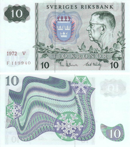 фото Швеция 10 крон 1972 UNC (P52)