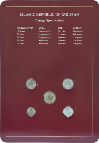 фото Пакистан Набор монет 1988 UNC 5, 10, 25, 50 пайса, 1 рупия и 1 марка в сувенирной упаковке