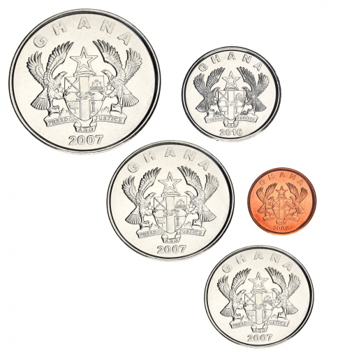 фото Гана набор из 5 монет 2007-2016 UNC 1, 5, 10, 20, 50 песева