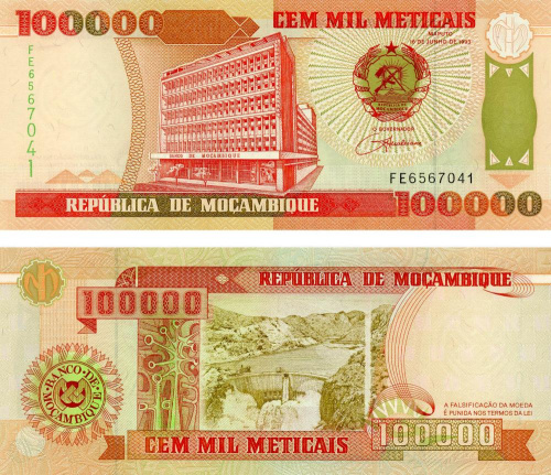 фото Мозамбик 100000 метикалов 1993 UNC (P139)