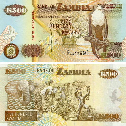 фото Замбия 500 квача 1992 UNC (P39a)