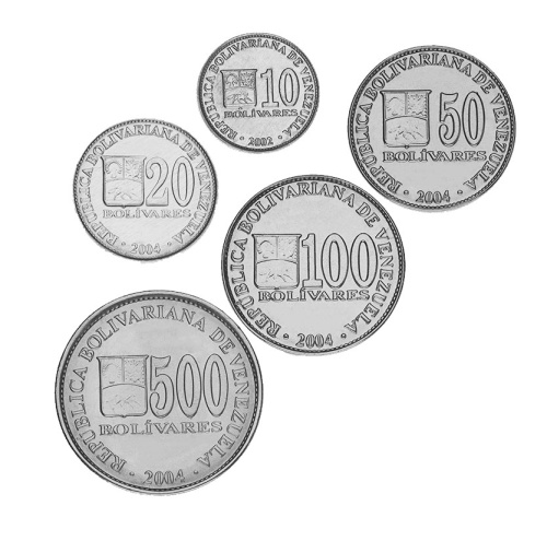 фото Венесуэла набор из 5 монет 2002-2004 UNC 10, 20, 50, 100, 500 боливар